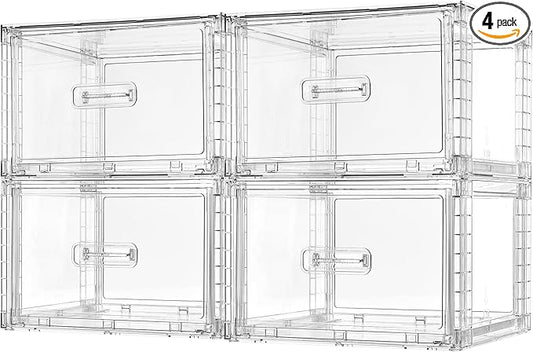 4 Pack 18QT Clear Stackable Storage Drawers, Easily Assemble Closet Organizers