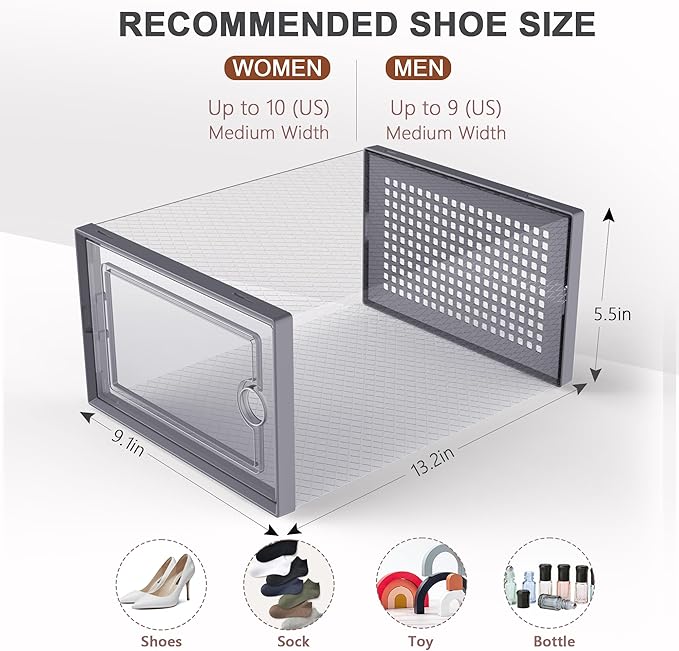 Large Shoe Organizers Storage Boxes for Closet, Dark Gray