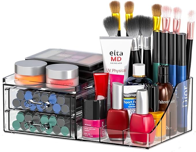 Acrylic Small Makeup Organizer with Drawers, Clear Skincare Organizer for Vanity