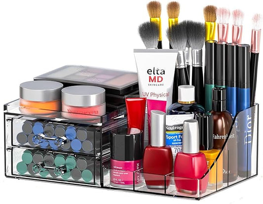 Acrylic Small Makeup Organizer with Drawers, Clear Skincare Organizer for Vanity
