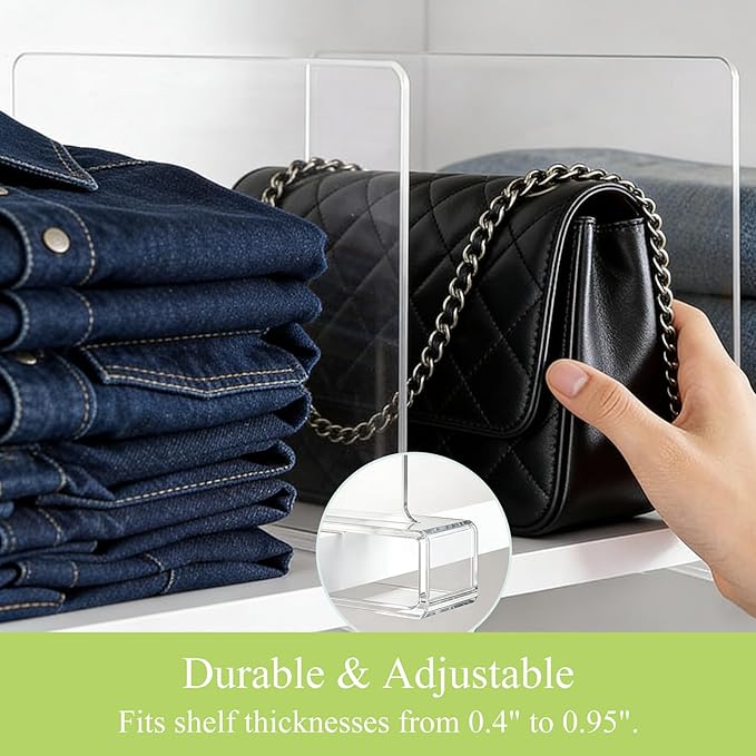 Acrylic Shelf Dividers for Closet Organization: Clear Handbag Purse Organizer for Closet - Shelf Separators for Sweater Sweatshirt Clothes Towel in Bedroom Kitchen, 8Pack
