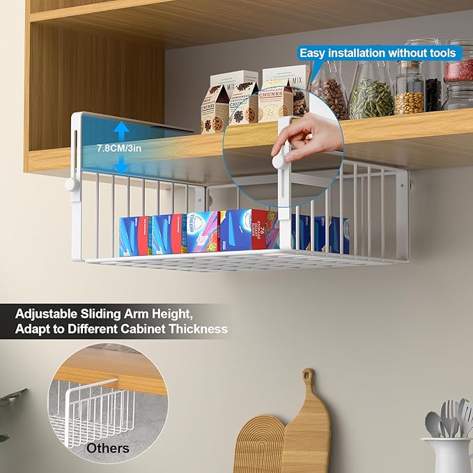 2 Pack Hanging Under Shelf Storage Basket, White