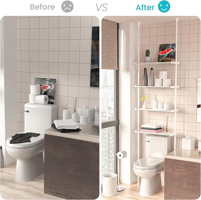 Home Zone Living Over-the-Toilet Organizer with Adjustable 4-Tier Shelves