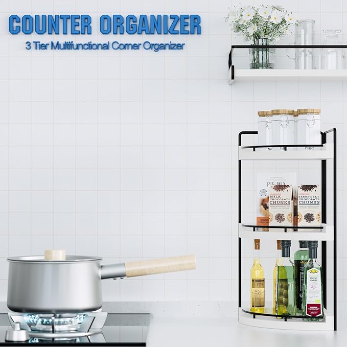 Corner Bathroom Counter Organizer, 3 Tier Bathroom Sink Shelf Countertop, White