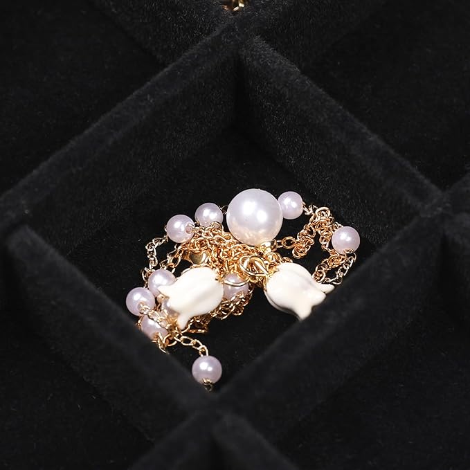 Small Jewelry Tray Set, Stackable Velvet Jewelry Organizer Tray, Set 9,Black
