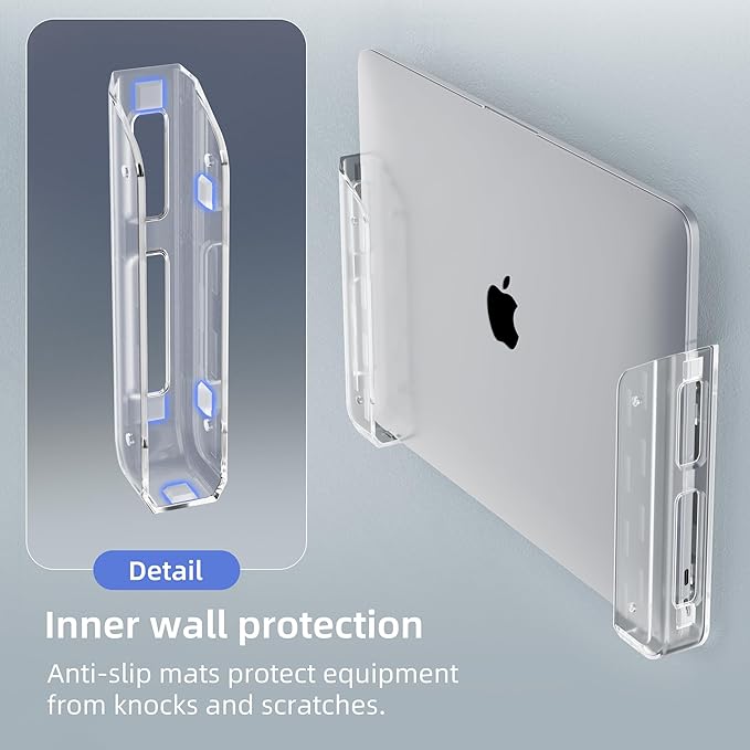 ELETIUO Clear Wall & Under Desk Laptop Mount Holder–Adhesive & Screw in,1.02"/ 26 mm,Anti-Scratch Pads,Universal for MacBooks,Surface,Keyboards,Tablets,Switch &More