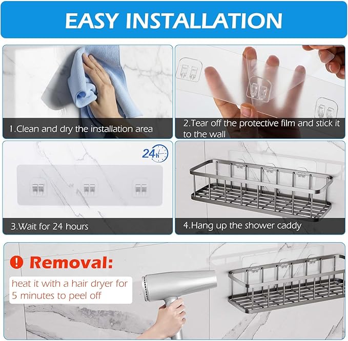 3 Pack Shower Caddy Adhesive Replacement, Shower Adhesive Strips, Strong Adhesive Hooks, Waterproof Sticker, No Drilling, for Bathroom Shelf and Kitchen Racks