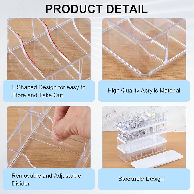 4 Pcs Cable Organizer Box with Wire Ties, Clear,White