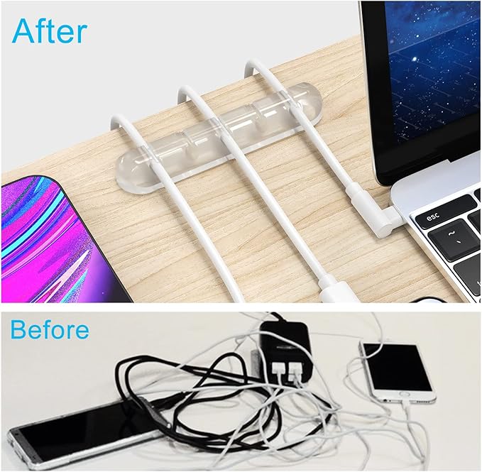 INCHOR Cord Organizer, Clear Cable Organizer Cord Holder, Wire Organizer USB Cable Management Cord Keeper, 3 Packs Cable Clips for Car Home and Office (7, 5, 3 Slots)
