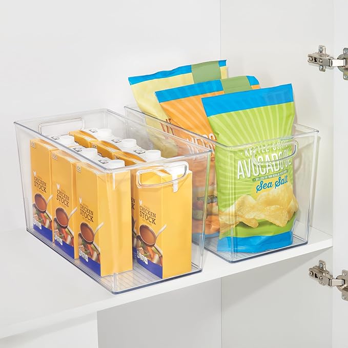 Plastic Storage Bin with Handles for Household Storage, Set of 4, Clear