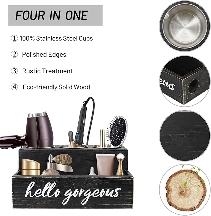 Unistyle Hair Blow Dryer Holder Black Curling Iron Holder Countertop, Hair Tools & Styling Supplies Organizer Flat ,Bathroom Counter Organizer for Accessories, Makeup, Toiletries Storage