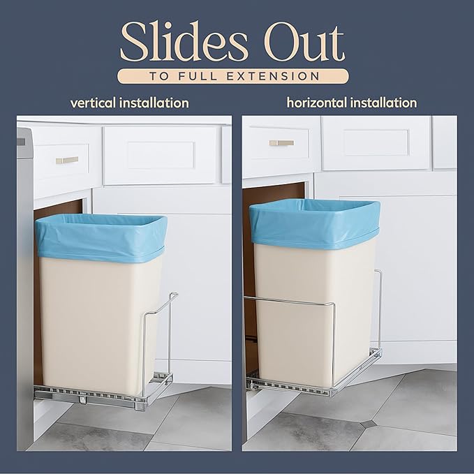 HOLDN’ STORAGE Pull-Out Cabinet Trash Can Organizer, Fits 9 Gal/35 Qt Bins, Heavy-Duty Chrome Frame, Soft-Close Slide, Adaptable Mounting Options, Fits 12”+ Cabinet Opening, Bin Not Included