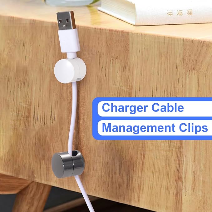 SmallCat 3 Sets Charger Holders for Cords, Adjustable Cable Anchor Holders, Adhesive Metal Cord Clips, Cable Management Wire Organizers for Desk, Office, Nightstand - Black, Red Bronze, White