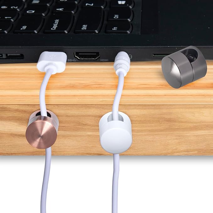 SmallCat 3 Sets Charger Holders for Cords, Adjustable Cable Anchor Holders, Adhesive Metal Cord Clips, Cable Management Wire Organizers for Desk, Office, Nightstand - Black, Red Bronze, White