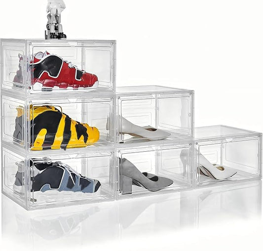 Clear Shoe Box Plastic Stackable Upgraded 6 Pack Shoe Storage Box Organizer