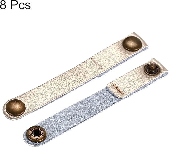 MECCANIXITY Pack of 8 Leather Cable Straps Cord Organizer 90x12mm Portable Cable Leather Clips Golden Earphone Cord Management for Cable, Wire