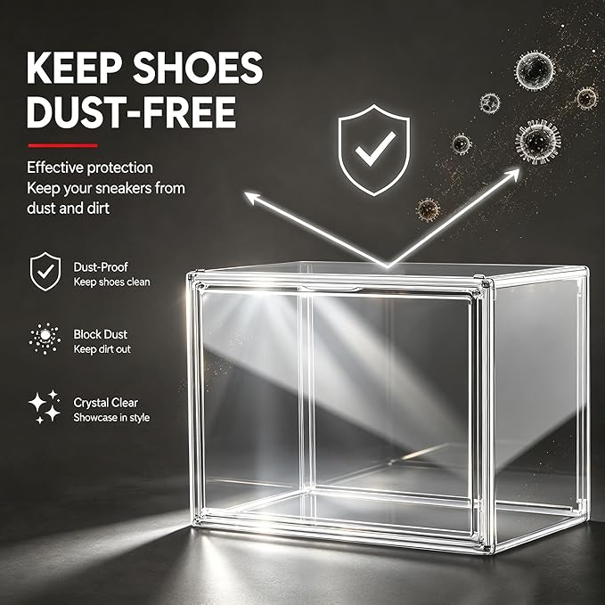 10 Pack Acrylic Shoe Box Size 14, X-Large Purse Handbag Organizer Clear Sneaker Display Case Boot Storage Box Transparent Stackable Storage Bins with Magnetic Lids
