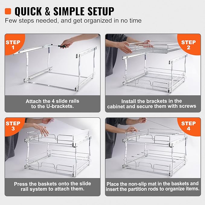 2 Tier 20"Wx21.2"Dx15.2"HPull Out Cabinet Organizer