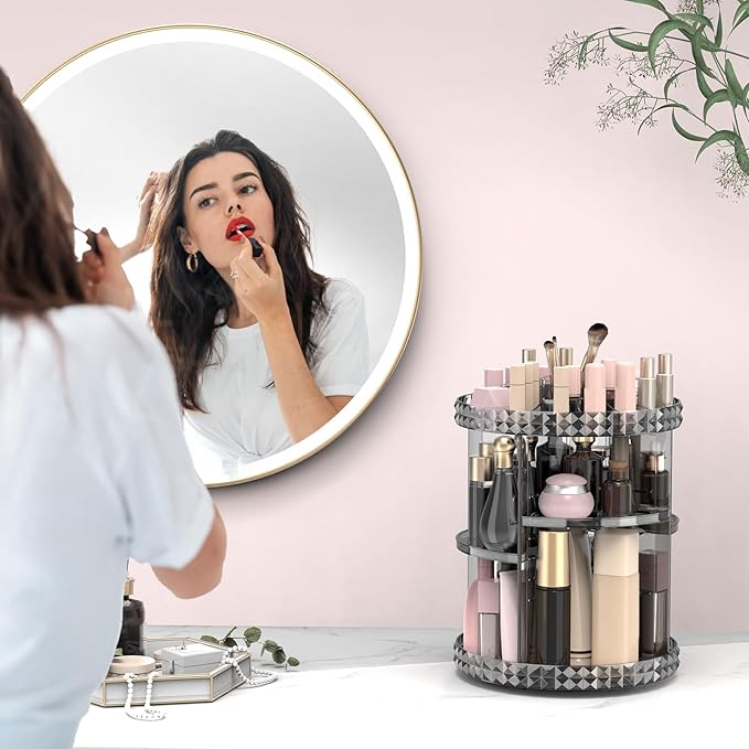 Rotating Makeup Organizer, 360° Spinning Skincare Organizers, Gray