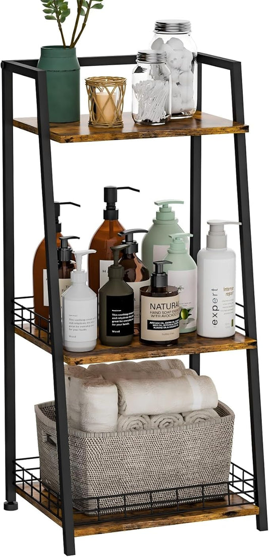 3-Tier Bathroom Shelf with Fence, Retro Bathroom Organizers and Storage Stand