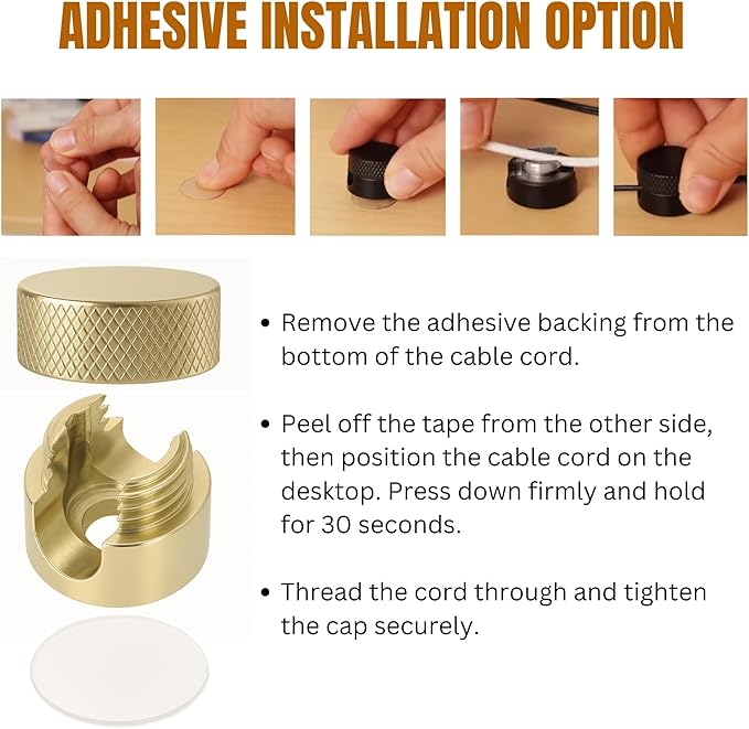 3PCS Premium Cord Holder for Nightstand, Computer Cord Organizer for Desk, Appliance Cord Organizers, Stick-On Cable Clip for Charger, Laptop, USB, Headphones, Wire Management Set, Gold