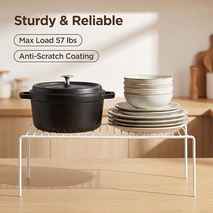 iPEGTOP Kitchen Cabinet Storage Shelf Rack, Set of 2 Large (15.7 x 9.4 Inch) Rustproof Metal Wire Shelves Spice Shelf Rack Cupboard Organizer for Pantries Countertops Utensils Organization, White