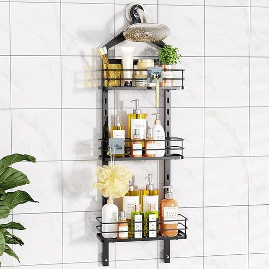 3 Tier Height-Adjustable Shower Caddy Hanging Hanger Anti-Swing-Over The Shower