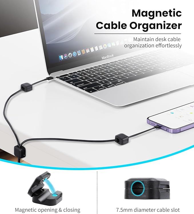 aceyoon 12 Pack Cable Clips, Strong Magnetic Cord Organizer Adhesive Cord Holder for Desk, Wire Holders for Cords for Nightstand/Home/Office/Car/Cubicle/Phone Charger/Computer