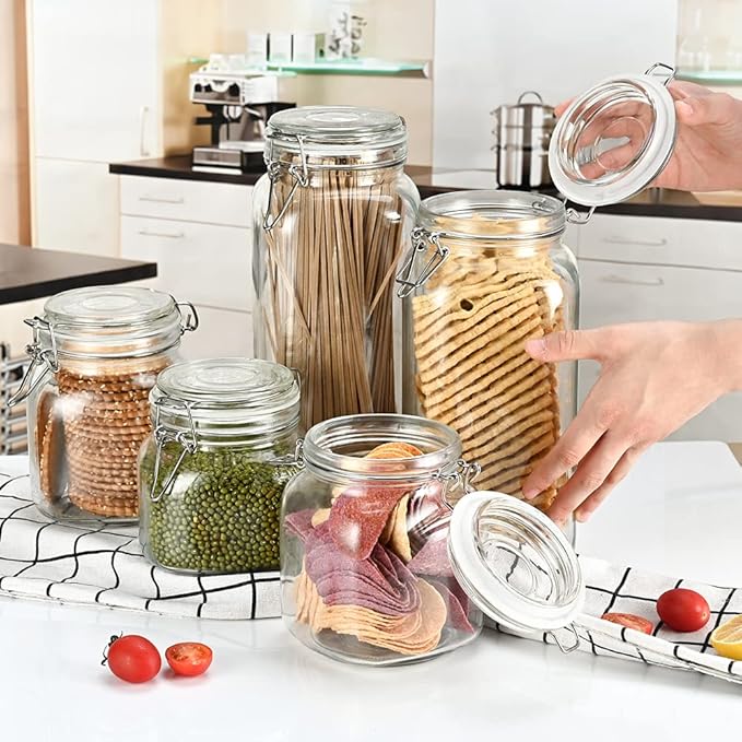 32oz Glass Food Storage Jars with Airtight Clamp Lids