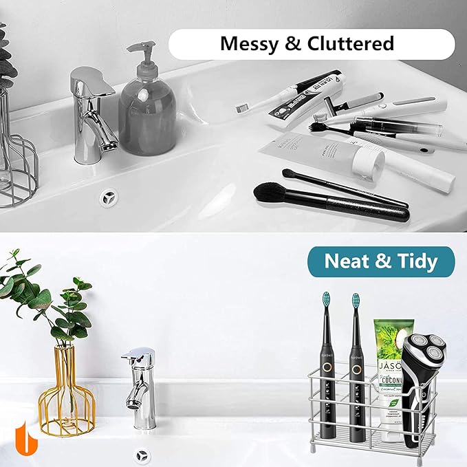 Urbanstrive 304 Stainless Steel Bathroom Toothbrush Holder Toothpaste Holder Stand Bathroom Accessories Organizer, Silver