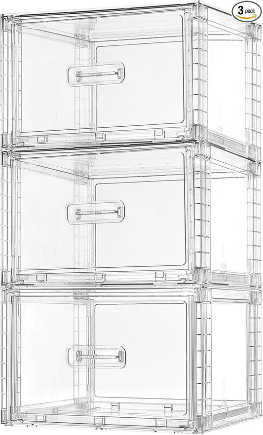 3 Pack 18QT Clear Stackable Storage Drawers, Easily Assemble Closet Organizers