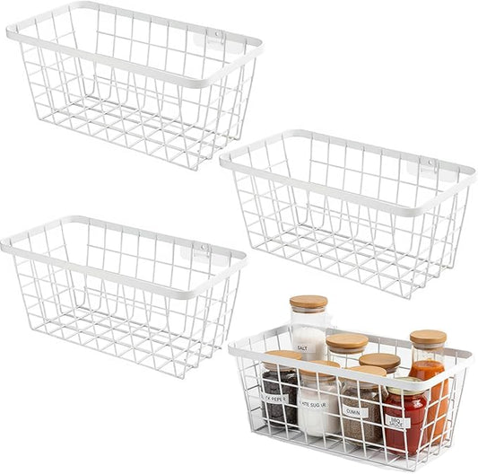 White Hanging Kitchen Baskets For Storage Adhesive Sturdy Small Wire Storage