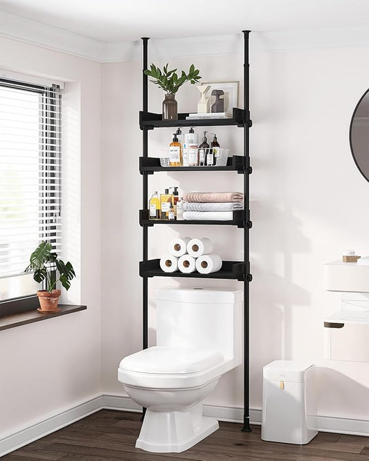 4 Tier Over The Toilet Storage, Adjustable Wood Over Toilet Bathroom Organizer