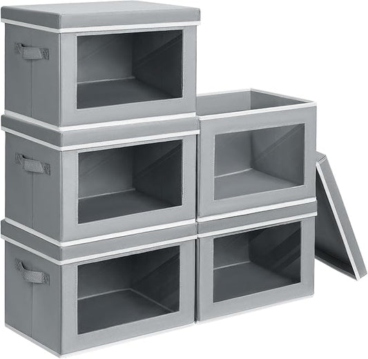 Stackable Storage Bins with Lids, Medium Storage Box with Lids, Grey