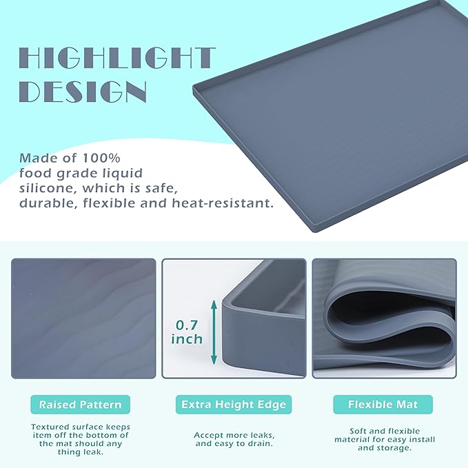 URMONA Waterproof Silicone Under Sink Mat 28'' x 19'' Shelf Liner for Kitchen and Bathroom, Cabinet and Counter Protector, Storage and Organizers, Litter Mat, Pet Cat Puppy Essentials(Beige)