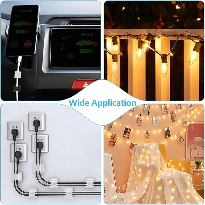 Abnii 100PCS Cable Clips, Adhesive Wire Clips Organizer Cord Clips Management, Cable Staples Outdoor Strong for Wall, Desk, Christmas Lights, String Lights, TV PC Ethernet Cable, Clear Large