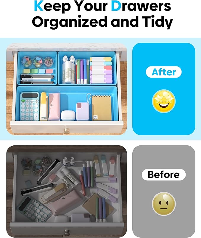 10 Pack Large Size Plastic Drawer Organizers Set, Blue