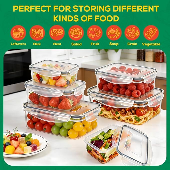 6 Pack Large Food Storage Containers with Lids (85oz/50oz/34oz) –BPA-Free