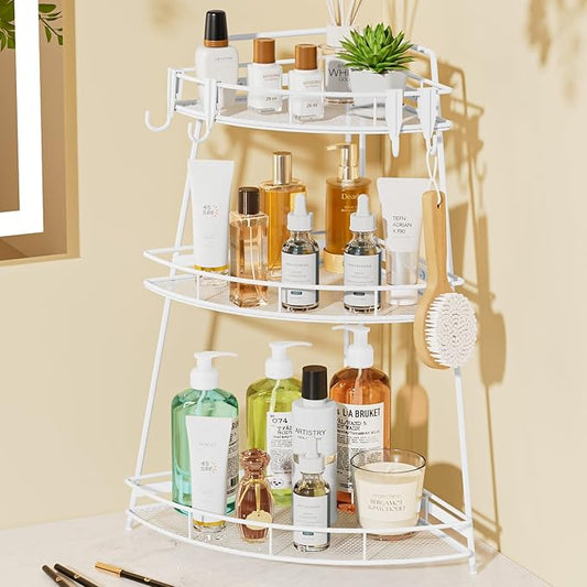 3 Tier Corner Bathroom Counter Organizer, White