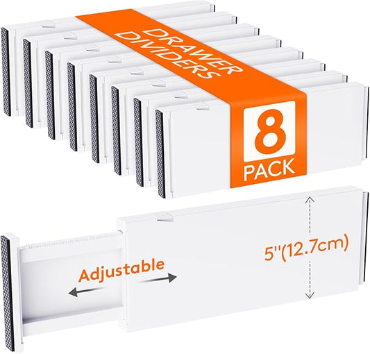 8 Pack 5" High Drawer Dividers 34-56cm/13.5-22" Adjustable Drawer Organizer