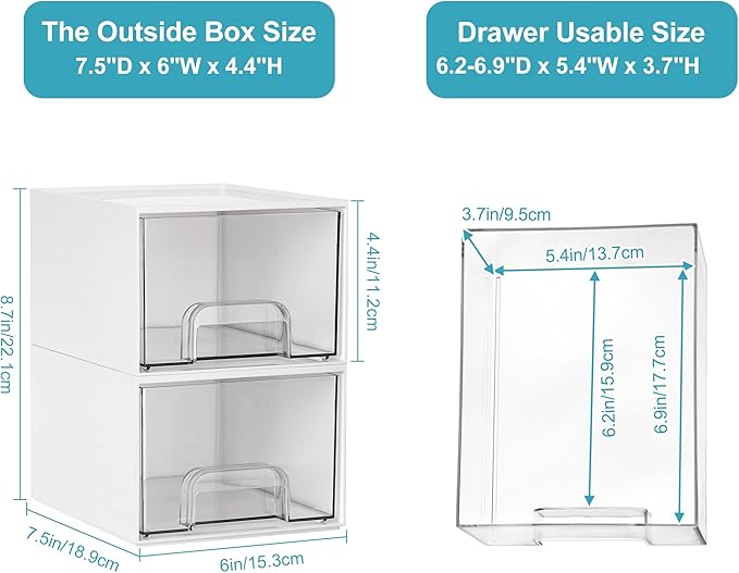 4Pack Small Stackable Storage Drawers, Bathroom Makeup Organizer