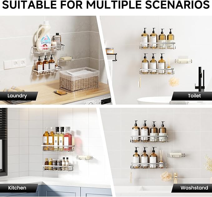 Shower Caddy, 3 Pack Shower Shelves for Inside Bathroom, Silver
