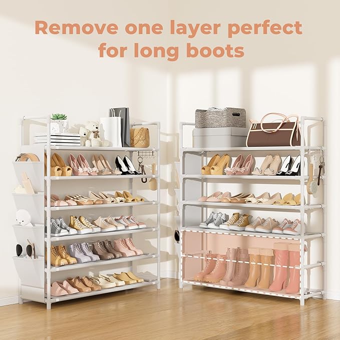 6 Tier Shoe Rack Storage for 24-30 Pairs Shoe and Boot, White