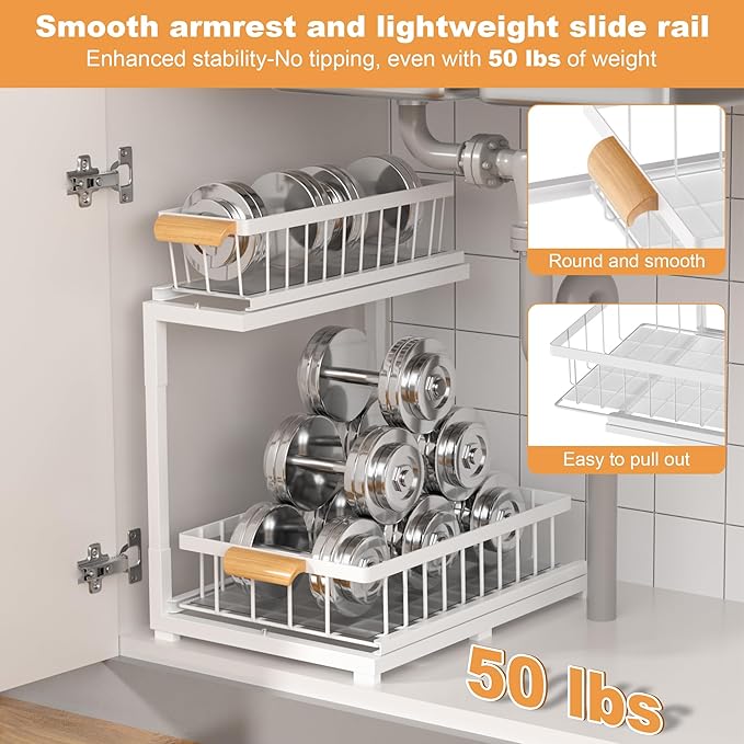 Under Sink Organizer 2 Tier, White, Large-1 Pack