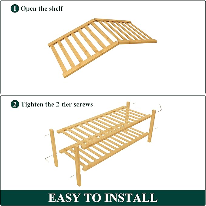 Bamboo Shoe Rack for Closet, 2 Tier Wooden Shoe Organizer, Natural