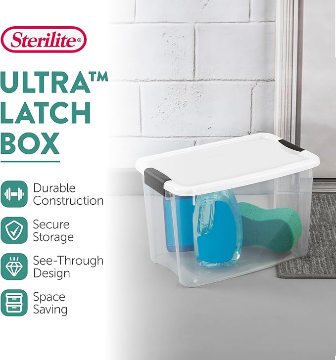 6-Pack 30 Quart Ultra Latch Box, Clear Storage Organizer Bins with Latching Lids
