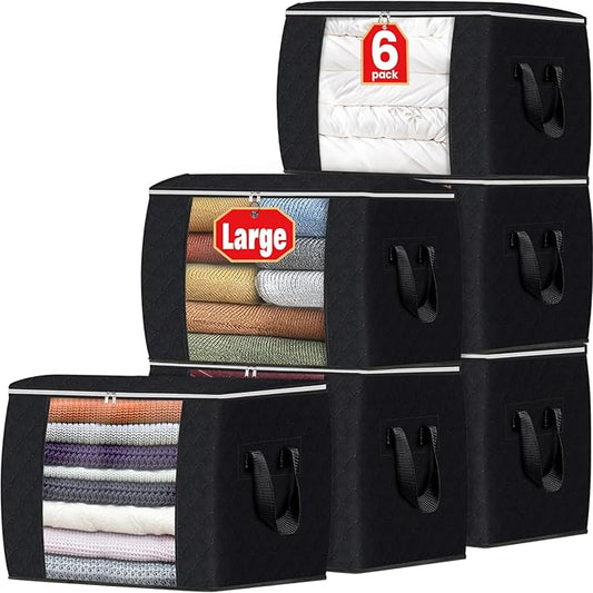 Fab totes 24 Gallons Clothes Storage, 6 Pack,Black