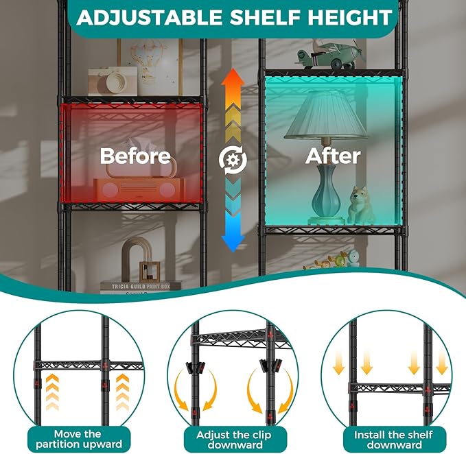 SINGAYE 5 Small Shelf Storage Wire Shelves Closet Bathroom Organizers Metal Pantry Kitchen Garage Shelving Unit Laundry Room Organization Home Narrow Rack Net Basket with Wheels Black
