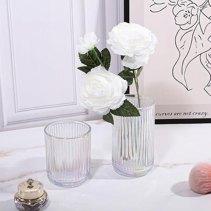 DASITON Makeup Brush Holder Organizer, Crystal Glass Makeup Brushes Storage Holder, Vintage Make Up Brush Cup for Vanity, Pen Pencil Holder for Desk, Toothbrush Holders for Bathroom (Colorful L)