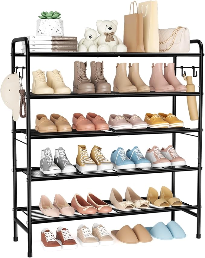 5 Tier Shoe Rack 33" Wide Metal Shoe Organizer Long Shoe Storage with 4 Side